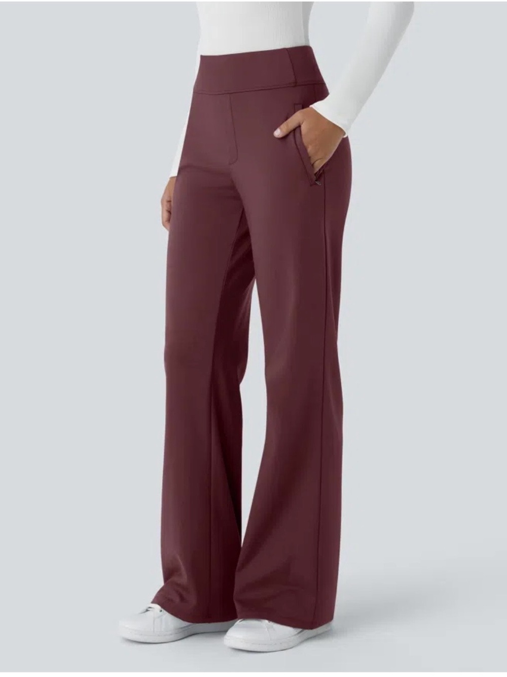 Halara Flex DayStretch Mid Rise Work Flare Pants Red Mahogany Size M